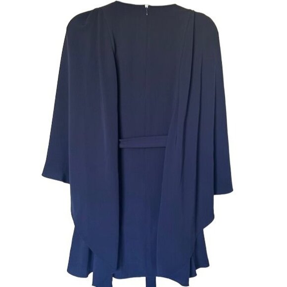Natori Navy Blue Crepe Cape Dress V-Neck Belted Size M NWT - Picture 5 of 10